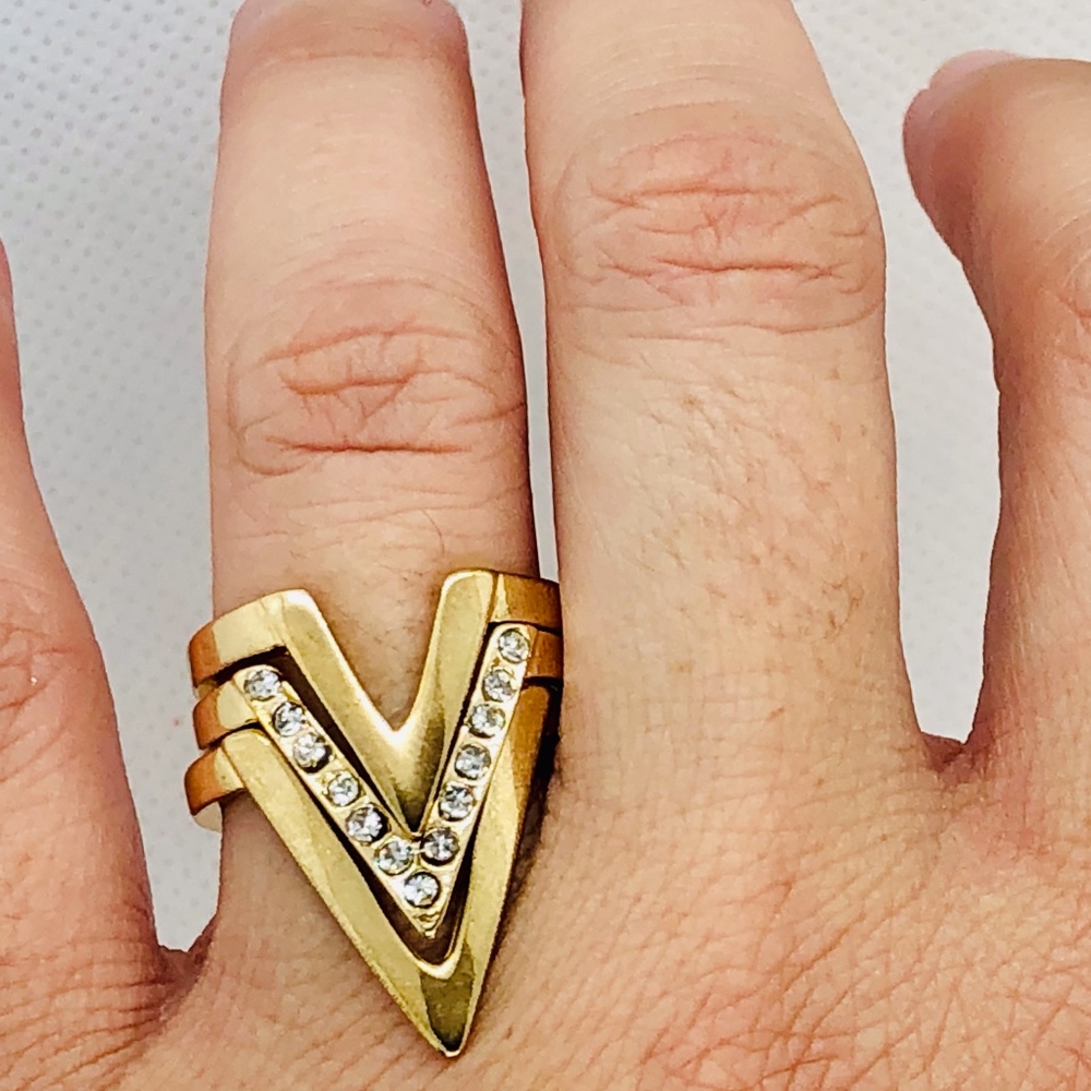 Triple Gold Stackable Arrow Pave Rings - image 1